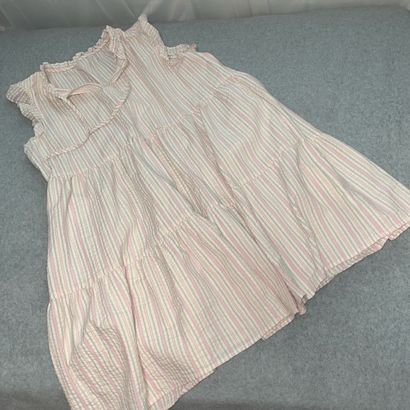 Dresses & Skirts - Pastel Pink Babydoll Dress Large Coastal Tiered Ruffle Girly Seersucker